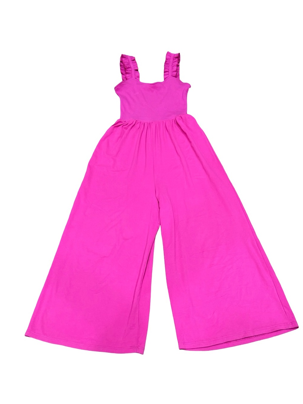 💖 Entro Hot Pink Cropped Wide Leg Jumpsuit Ruffled Strap Size Small - Picture 2 of 14